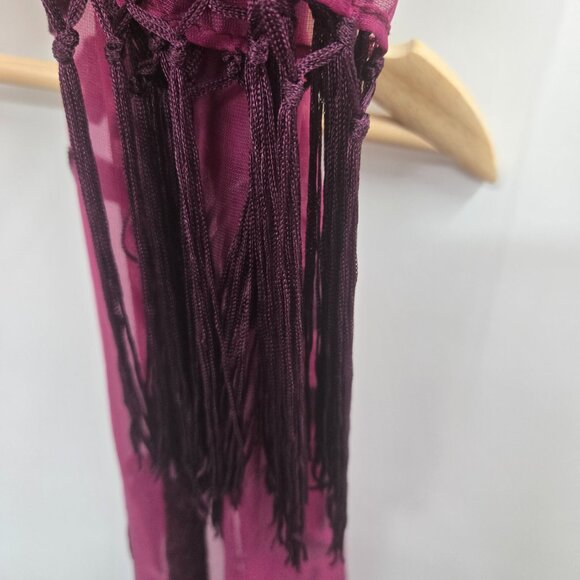 INC Burgundy Wine Sheer Velvet Floral Burnout Whimsigoth Tassel Scarf One Size - Picture 11 of 12